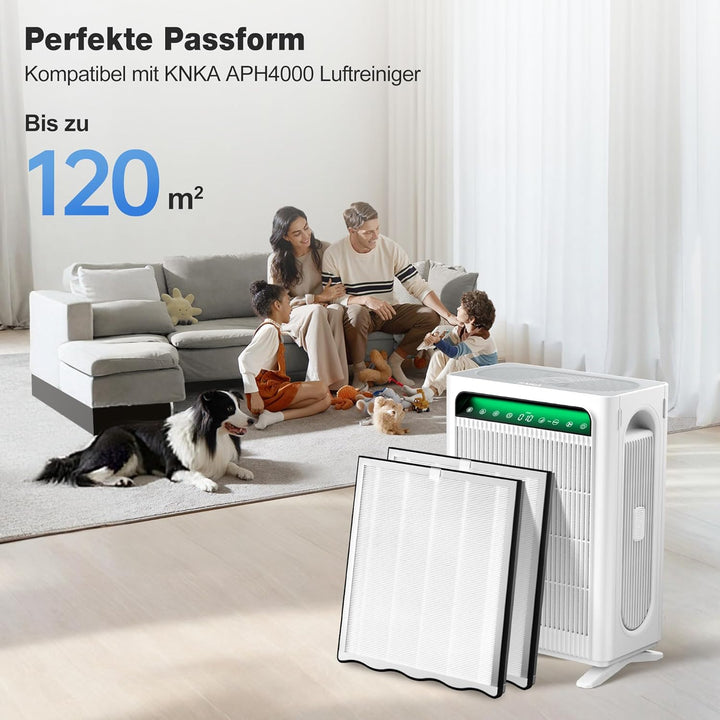 KNKA Ersatzfilter für APH4000 Luftreiniger, 2er-Pack (Weiss) - HEPA-Leistung (Schlafmodus) & Aktivko