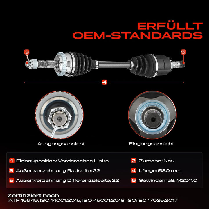 Frankberg Antriebswelle Vorne Links Kompatibel mit Combo 2001-2012 Corsa C F08 F68 X01 2001-2012 Tig