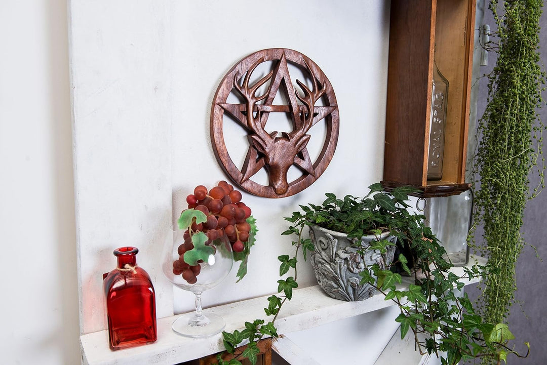 Windalf Keltische Wanddekoration CERNUNNOS Ø 25 cm Hirsch Pentagramm Wandfigur Celtic Wandkunst Schu