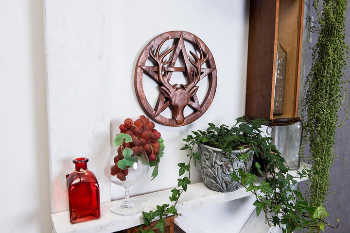 Windalf Keltische Wanddekoration CERNUNNOS Ø 25 cm Hirsch Pentagramm Wandfigur Celtic Wandkunst Schu
