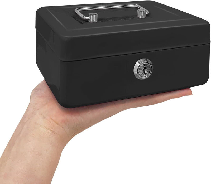 Stahlkassette mit Schlüsselschloss, Metall-Geldkassette mit Geldfach, Geldaufbewahrungsbox mit absch