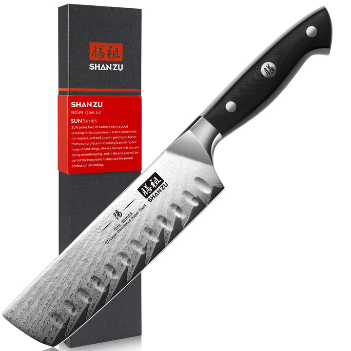 SHAN ZU Kochmesser Nakiri 16.5 cm Damaskus Küchenmesser Edelstahl Extra Scharfe Messerklinge Nakiri