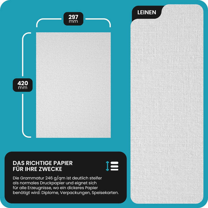 Netuno 50x Weiss Struktur-Papier leinen-geprägt DIN A3 297x 420 mm 246g Elfenbeinkarton Ultraweiss L