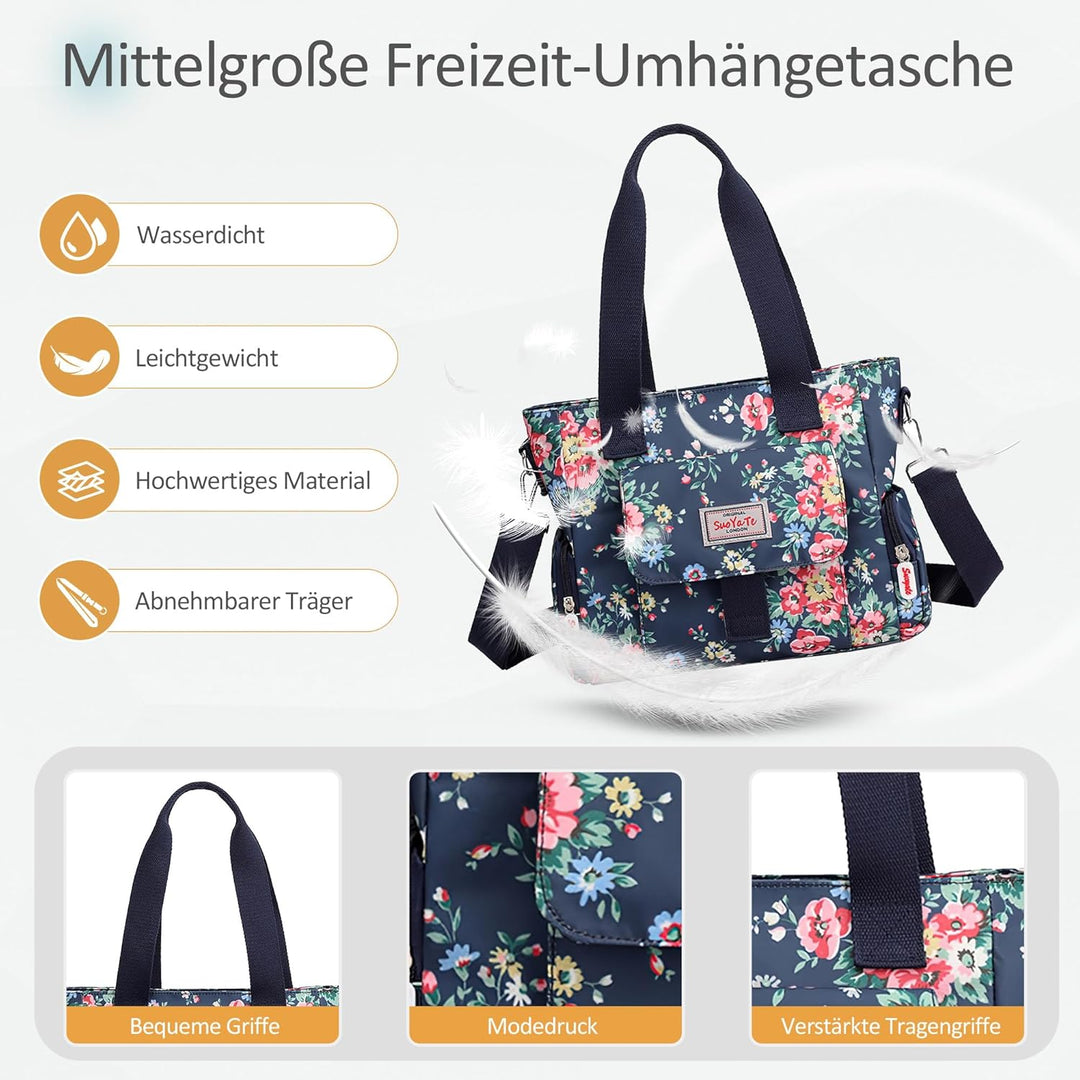 DIRRONA Bunte Damenhandtaschen Modedruck Umhängetasche Multi Pocket Multi Fach Crossbody Bag Beiläuf