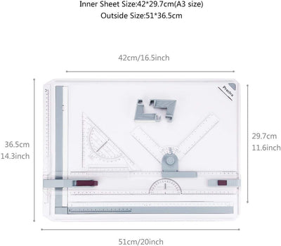 A3 Zeichenplatte, Preciva A3 Zeichenbrett DIN A3 Zeichentisch mit Zubehör 51 x 36,5 CM -