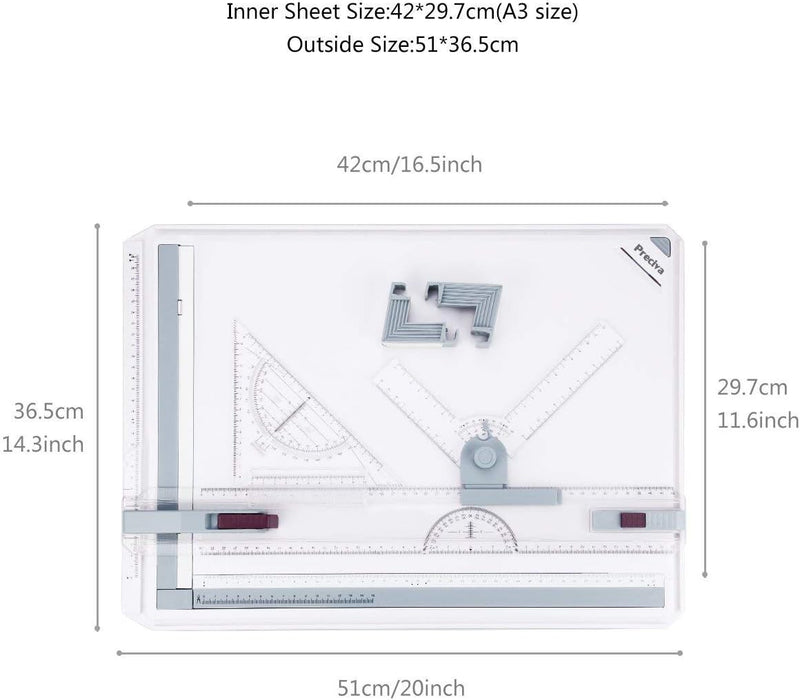 A3 Zeichenplatte, Preciva A3 Zeichenbrett DIN A3 Zeichentisch mit Zubehör 51 x 36,5 CM -