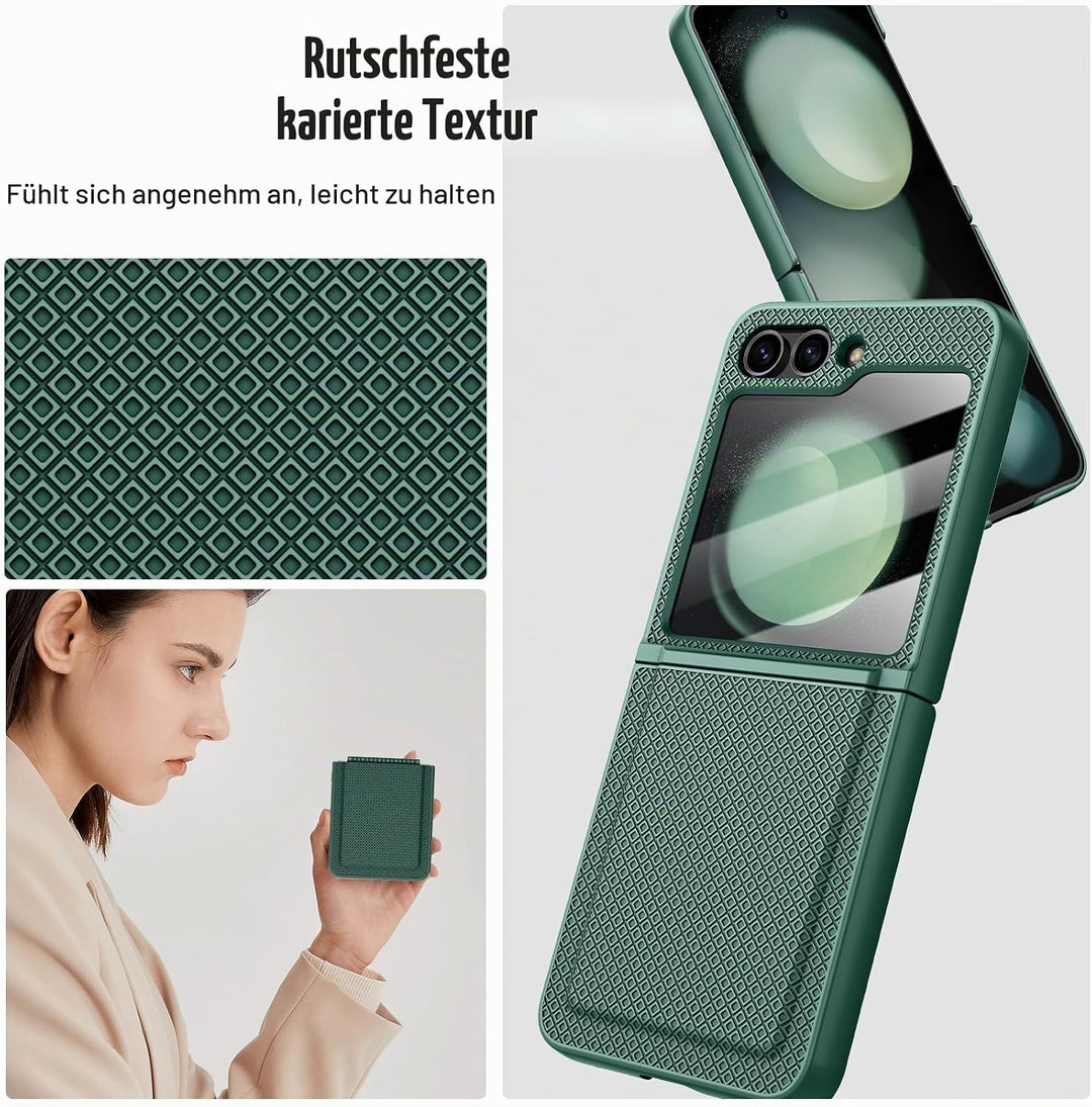 Doeshine für Samsung Galaxy Z Flip 5 Hülle mit Scharnierschutz &amp; Displayschutzfolie, Rutschfester Te