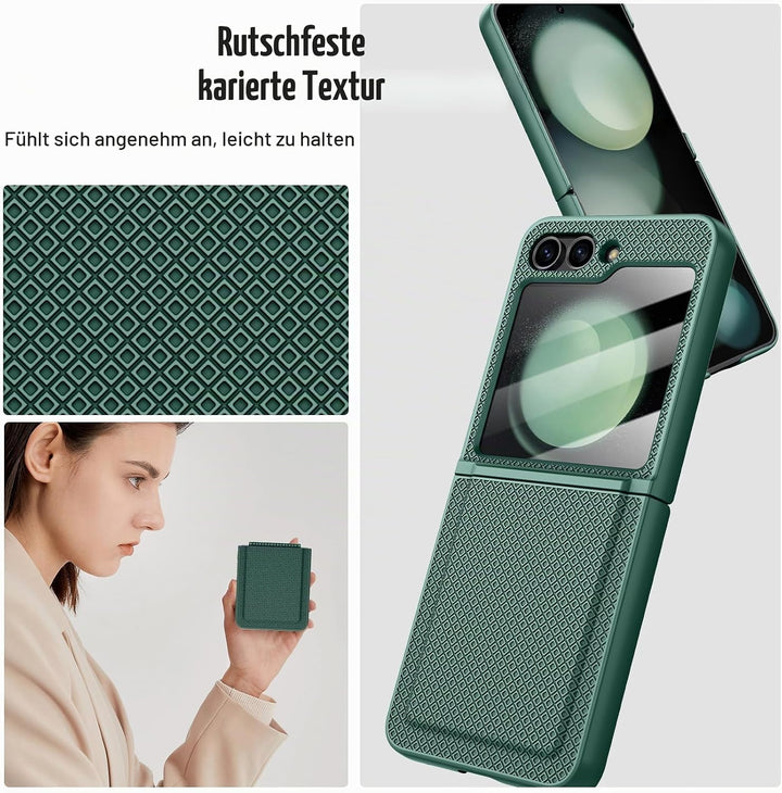 Doeshine für Samsung Galaxy Z Flip 5 Hülle mit Scharnierschutz &amp; Displayschutzfolie, Rutschfester Te