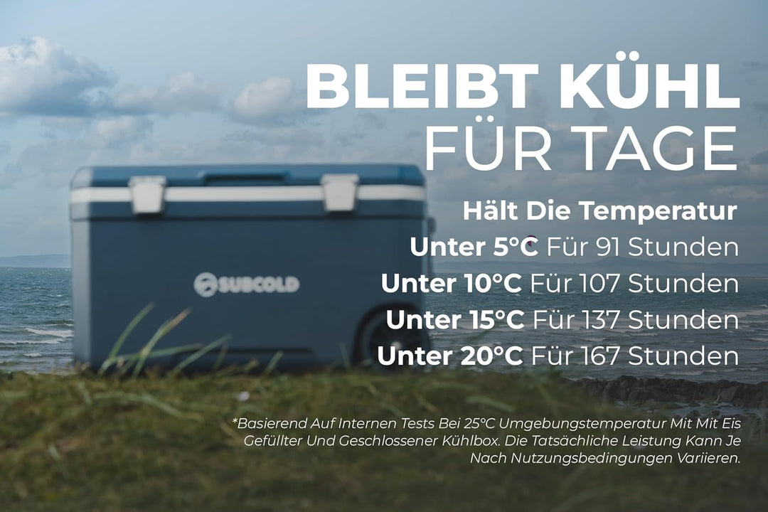 Subcold MOBI Rollkühlbox - Isolierte Kühlbox auf Rollen mit Griffen und Ablauf | Eiskühler für Reise