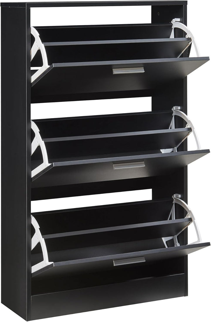 [en.casa] Schuhschrank Sykkylven Schuhkipper mit 3 Klappen Schuhkommode für 12 Paar Schuhe 103 x 60