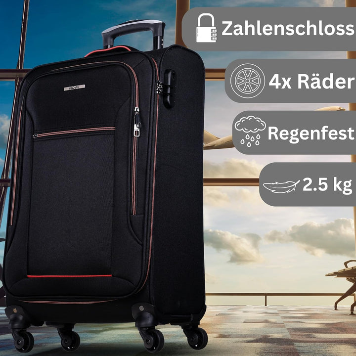 NOWI Sevilla Weichschalen Trolley L – Mittelgrosser Stoff Koffer 50L mit 4 Rollen &amp; Zahlenschloss |