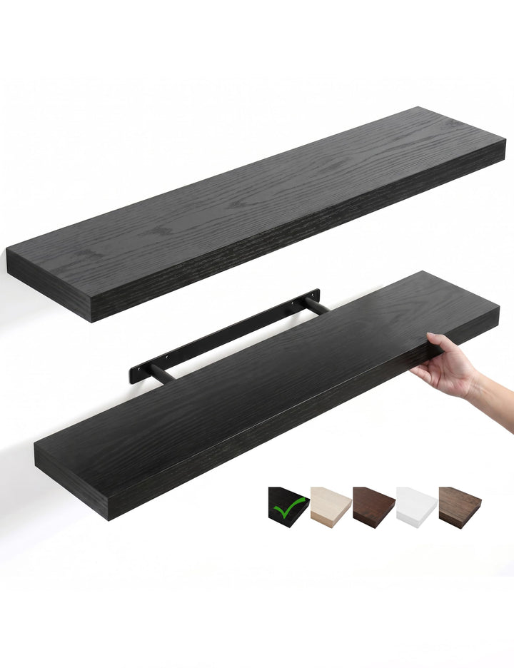 Schweberegale Schwarz 2er Set – Wandboard 90 cm aus Holz mit PVC-Beschichtung, Moderne Wandregale fü