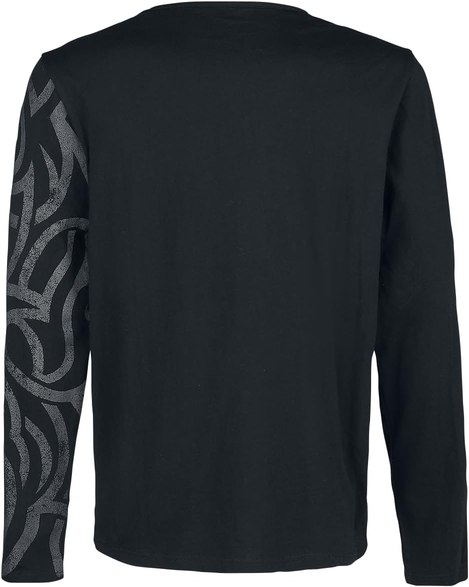 Black Premium by EMP Herren schwarzes Langarmshirt mit grossem Ornament XXL Schwarz, XXL Schwarz