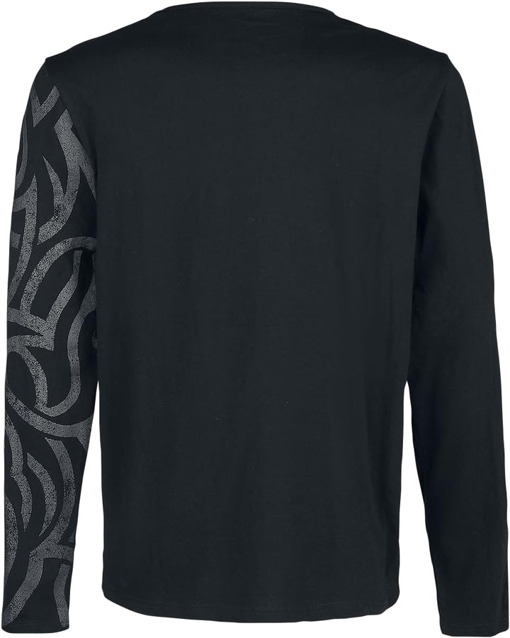 Black Premium by EMP Herren schwarzes Langarmshirt mit grossem Ornament XXL Schwarz, XXL Schwarz