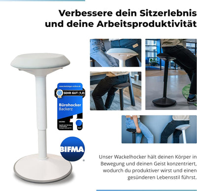 Backerz ergonomischer Wackel-Hocker - Bürohocker mit 40-60 cm Höhenverstellbar, Stehhocker, Arbeitsh