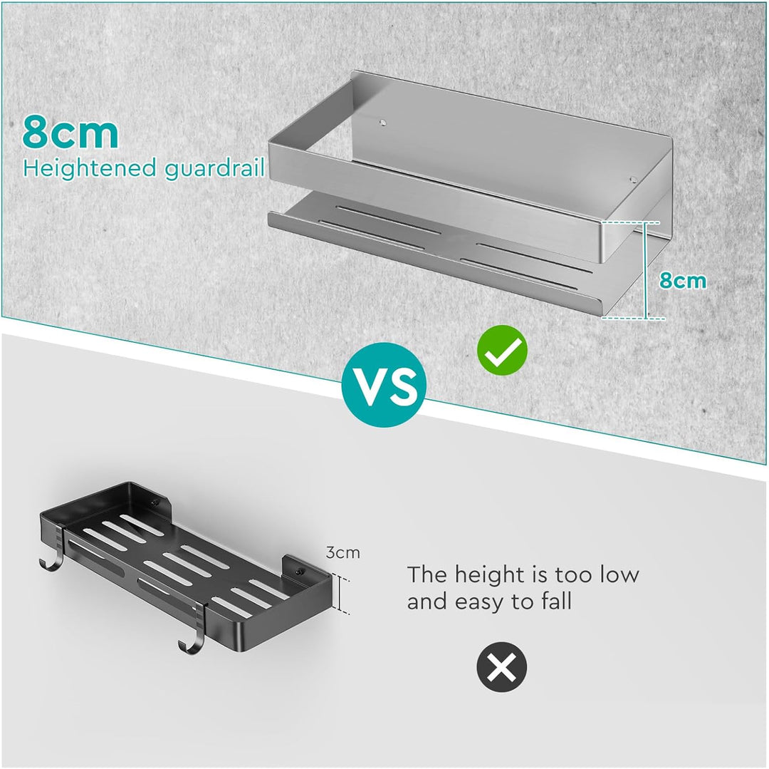 EXLECO 2x23CM Duschablage Ohne Bohren Duschregal Wand Edelstahl Badregal mit 2 Haken Duschkorb zum B
