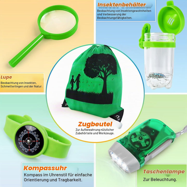 Forscherset für Kinder, Exploration Spielzeug mit Weste, Hut, Rucksack und Kindern Fernglas, Kindern