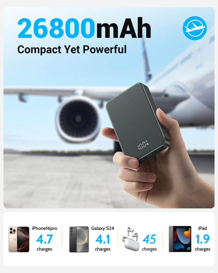 Magnetische Wireless Powerbank 26800mAh für Magsafe Power Bank Tragbares Ladegerät 20W PD Aluminiuml
