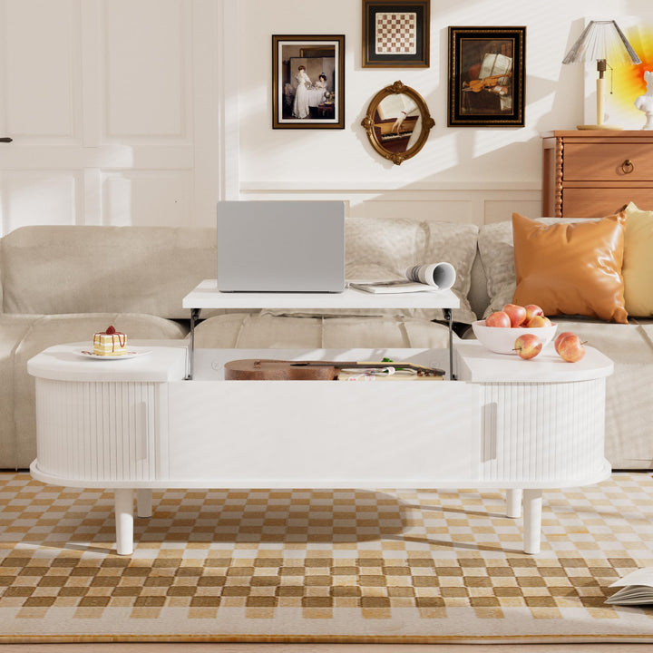 Couchtisch mit Hebeplatte – Moderner Holztisch mit Einzigartiger Textur & Verstecktem Stauraum, Kaff