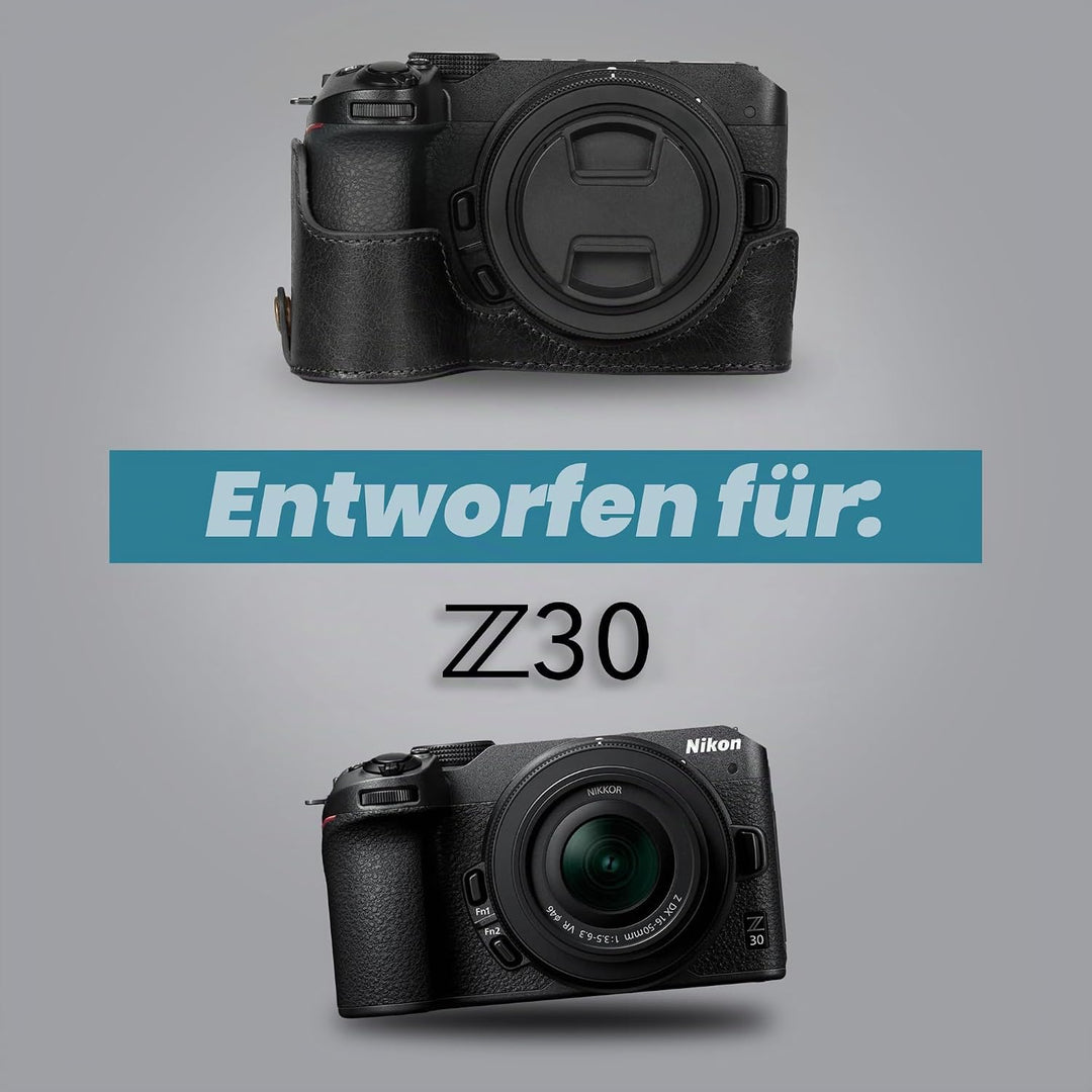 MegaGear Ever Ready Kameratasche aus echtem Leder, kompatibel mit Nikon Z30 (Schwarz), Schwarz