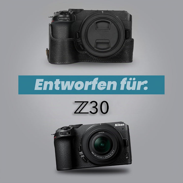 MegaGear Ever Ready Kameratasche aus echtem Leder, kompatibel mit Nikon Z30 (Schwarz), Schwarz