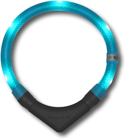 LEUCHTIE® Leuchthalsband Plus türkis Grösse 40 I LED Halsband für Hunde I 100 h Leuchtdauer I wasser