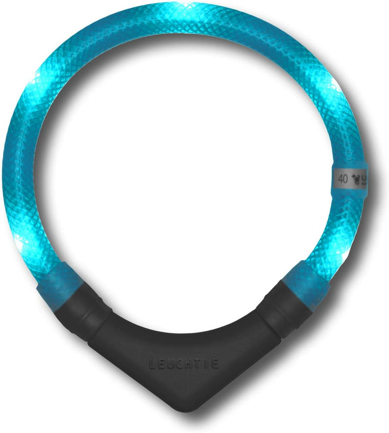 LEUCHTIE® Leuchthalsband Plus türkis Grösse 40 I LED Halsband für Hunde I 100 h Leuchtdauer I wasser
