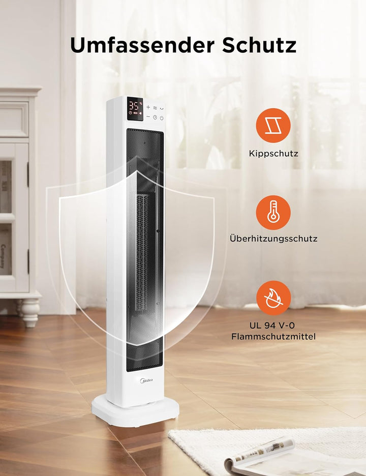 Midea NTH20-22GR(WH) Heizlüfter Energiesparend Leise mit Fernbedienung,PTC 2000 Watt Keramik Heizlüf