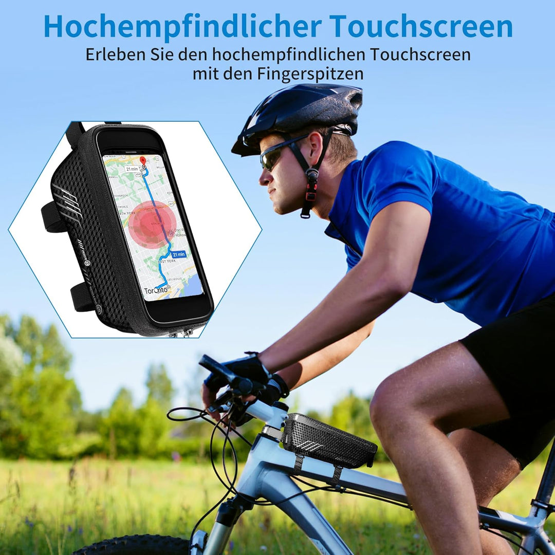 Fahrradtasche für Rahmen und Lenker - Wasserdichte Vordertasche mit TPU-Touchscreen - Geeignet für E