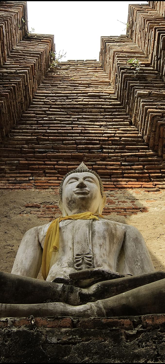 wandmotiv24 Türtapete Eine grosse Buddha-Statue 90 x 200cm (B x H) - selbstklebende Strukturtapete S