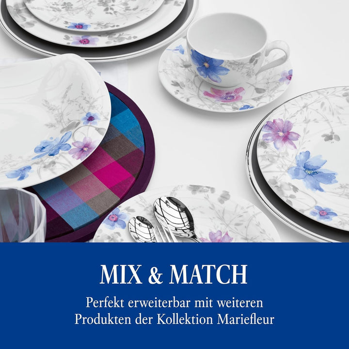 Villeroy &amp; Boch – Mariefleur Gris Basic Kaffee Set 18 teilig für 6 Personen, Kaffeeservice, Tafelser