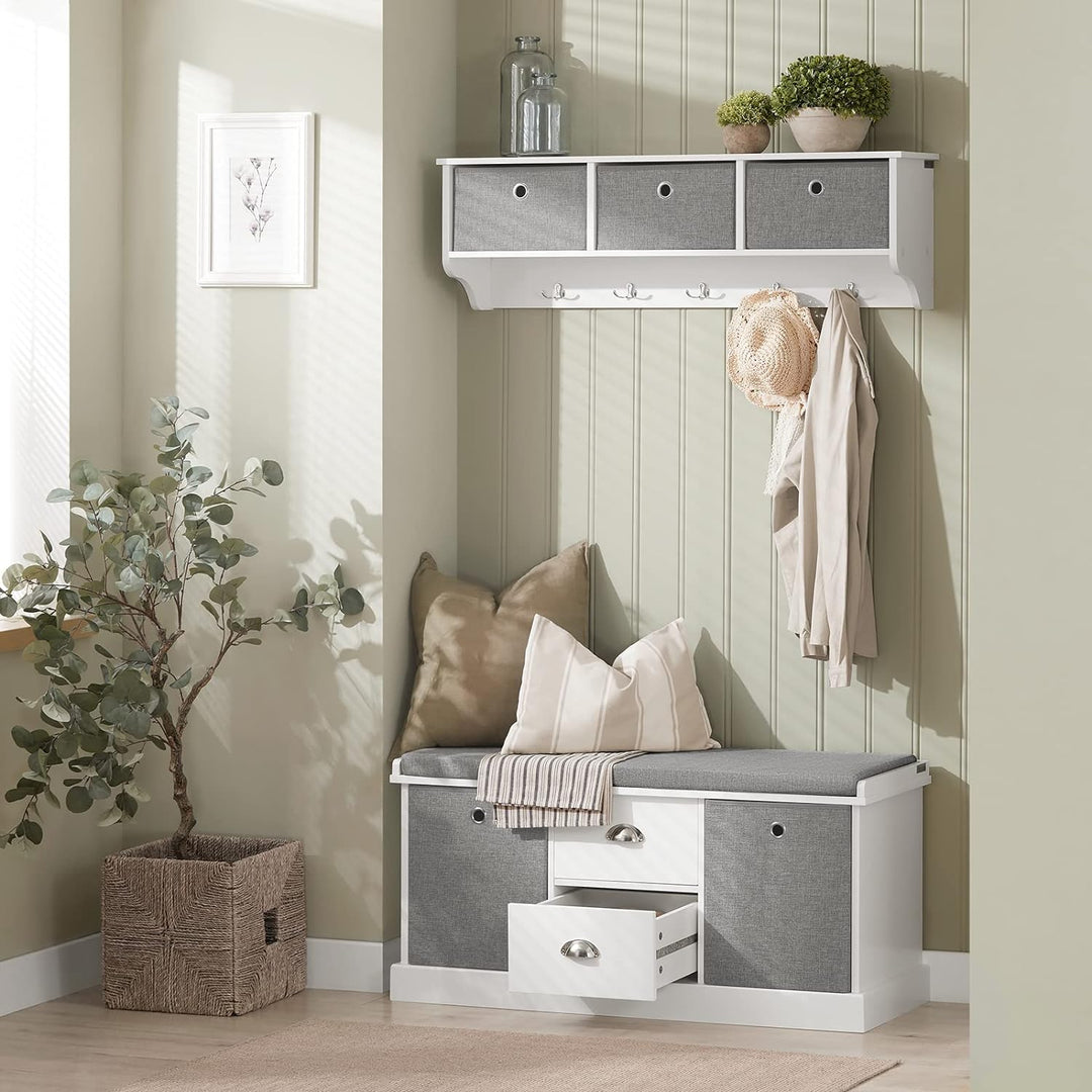 SoBuy Wandgarderobe-Set Flurset Flurmöbel Schuhbank mit Sitzfläche Flurgarderobe FSR66-HG+FRG282-W