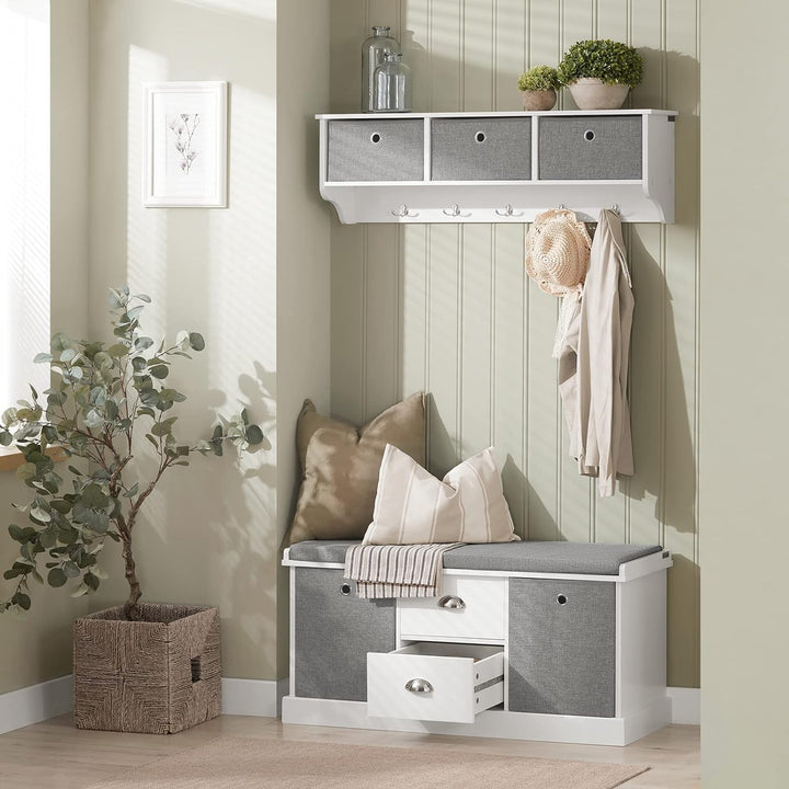 SoBuy Wandgarderobe-Set Flurset Flurmöbel Schuhbank mit Sitzfläche Flurgarderobe FSR66-HG+FRG282-W