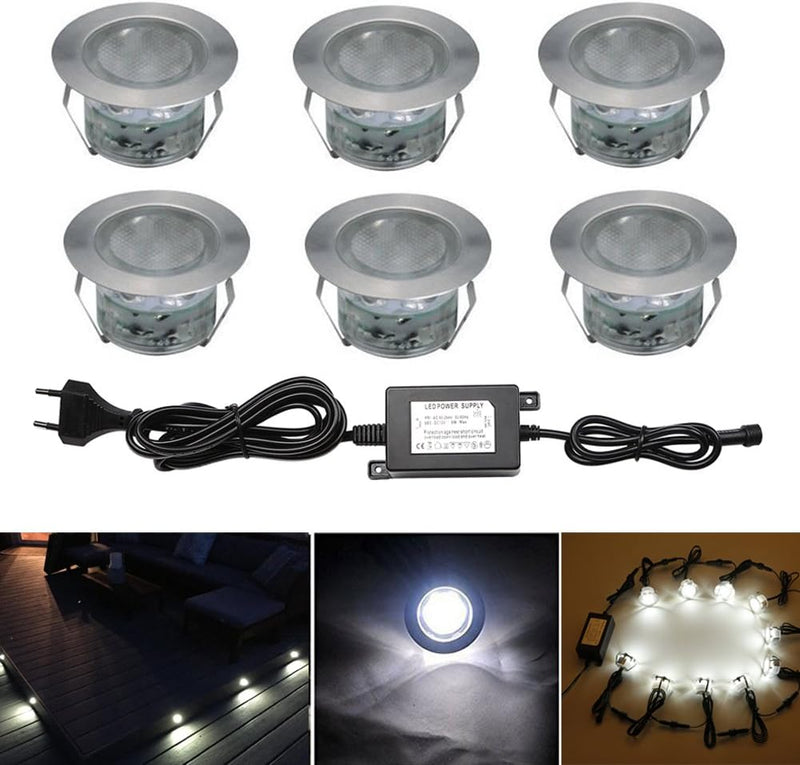 CHNXU LED Bodeneinbaustrahler 6er Set Ø45mm 1W Terrassen Einbaustrahler Aussen 12V IP67 Wasserdicht