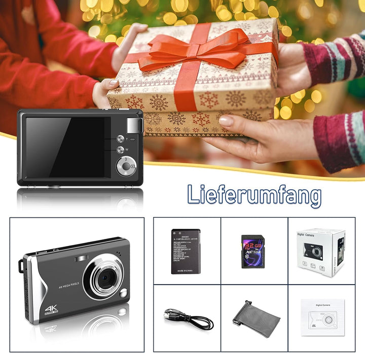 Digitalkamera, 48MP 1080P Full HD-Kamera, 32GB TF-Karte, 3,0-Zoll-Bildschirm, tragbare Kompaktkamera