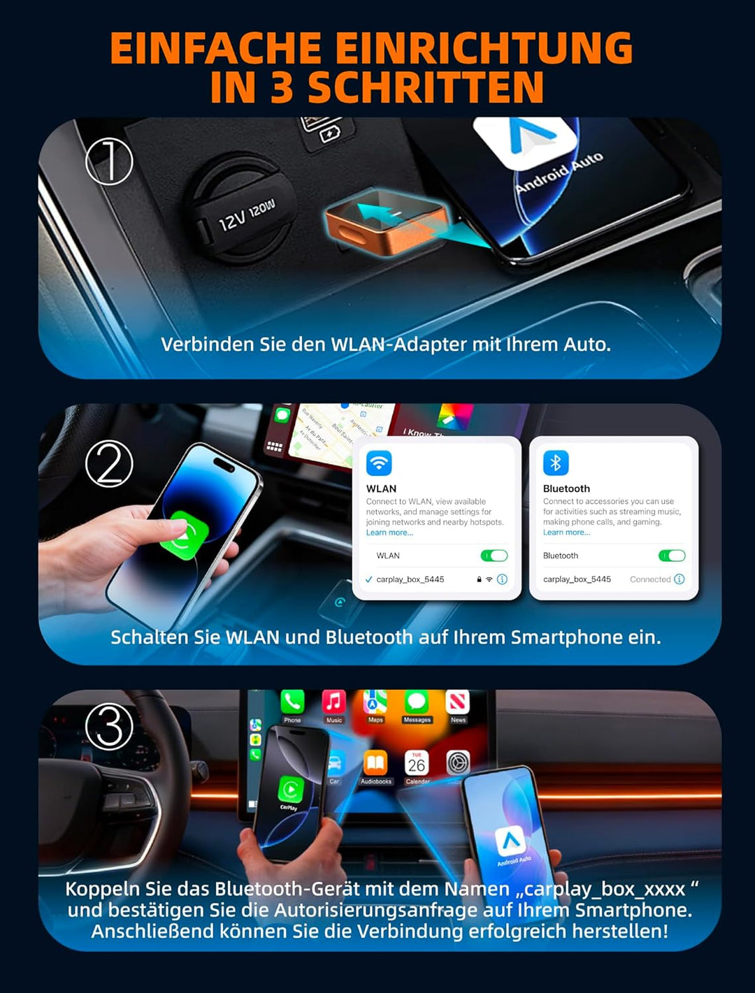 2 in 1 Wireless CarPlay für Apple & Android Auto Adapter, WLAN 6GHZ, Automatische Wiederverbindung,