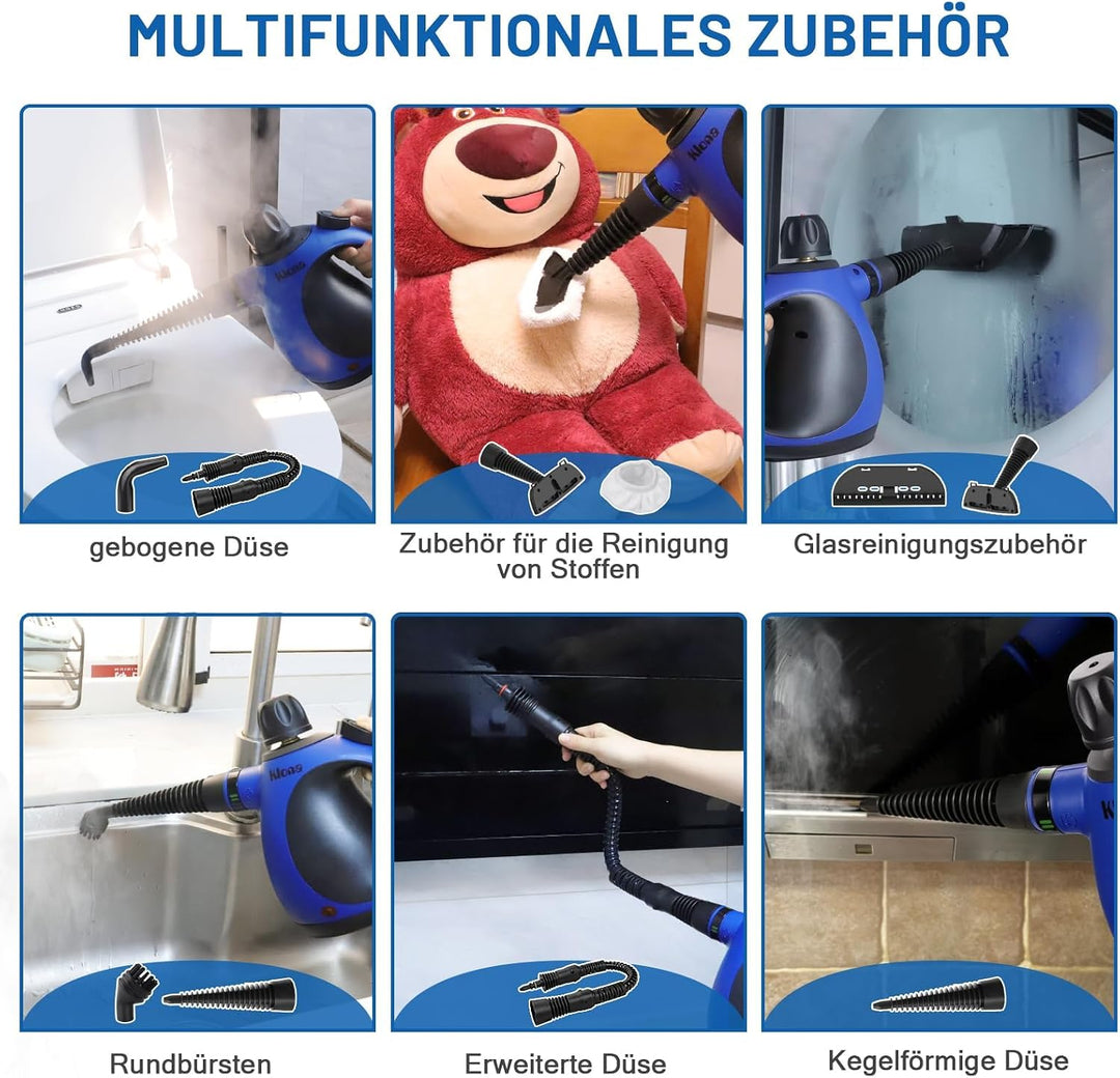 KLONA Dampfreiniger Handgerät, Dampfreiniger für Zuhause, Mehrzweck-Dampfreiniger Mit 10 Zubehörteil