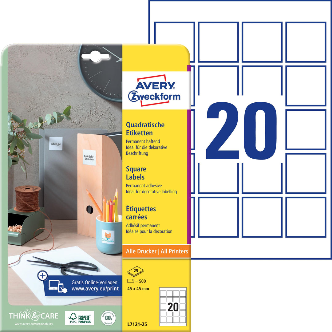 AVERY L7171-25 Box 100 Blätter Etiketten für Ordner