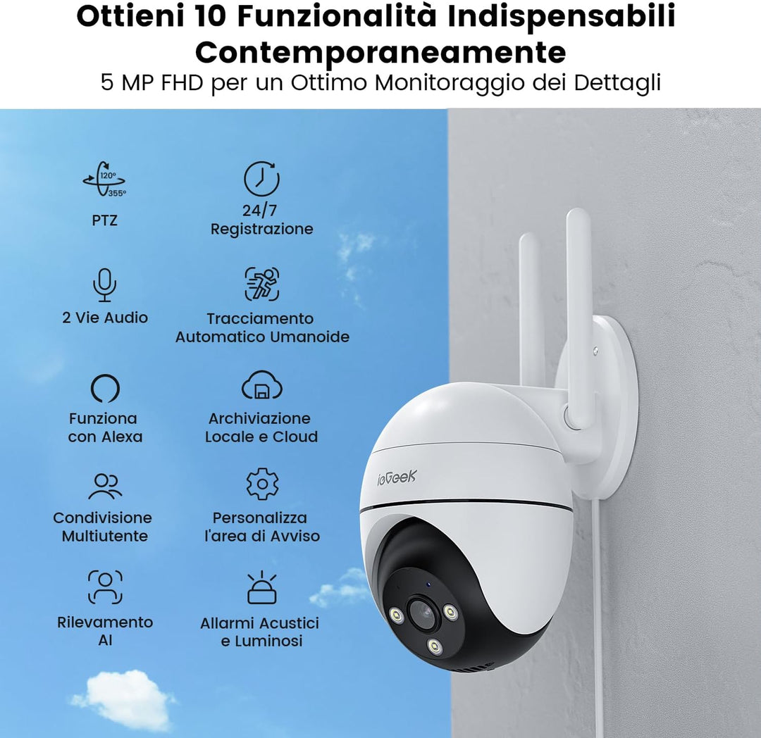 ieGeek 5 MP externe WLAN-Kamera mit WiFi 2,4/5 GHz, 360°PTZ Überwachungskamera, WLAN-Überwachungskam