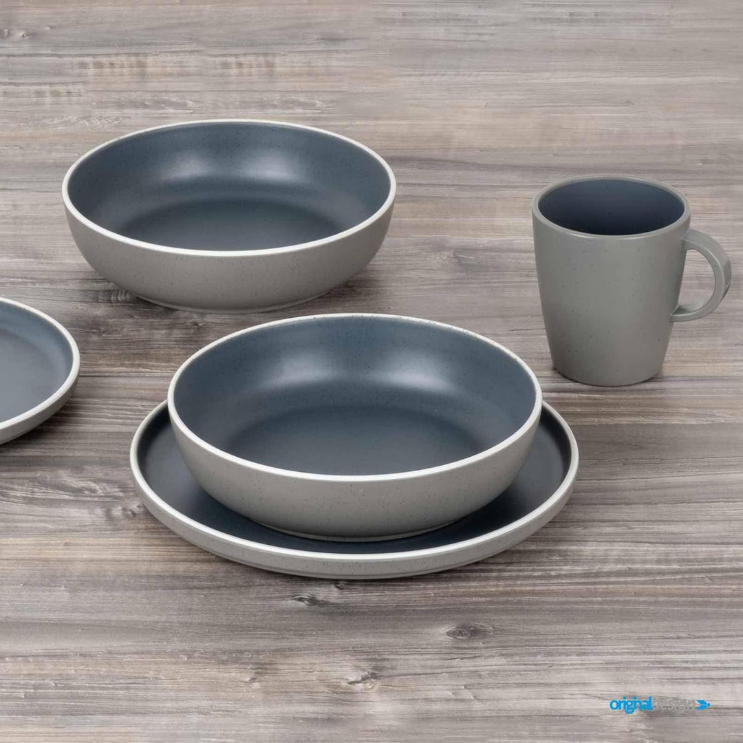 BRUNNER Camping-Geschirr-Set Melamin 2-4 Personen (12, 16 oder 36-teilig) Trilogy Dark - Stapelbar,
