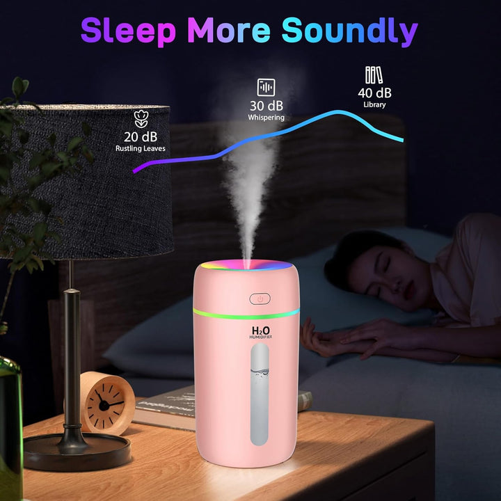 Kissleaf 250ML Mini Luftbefeuchter für Schlafzimmer/Kinderzimmer/Pflanzen,7-Farben-Licht 6H Lange La