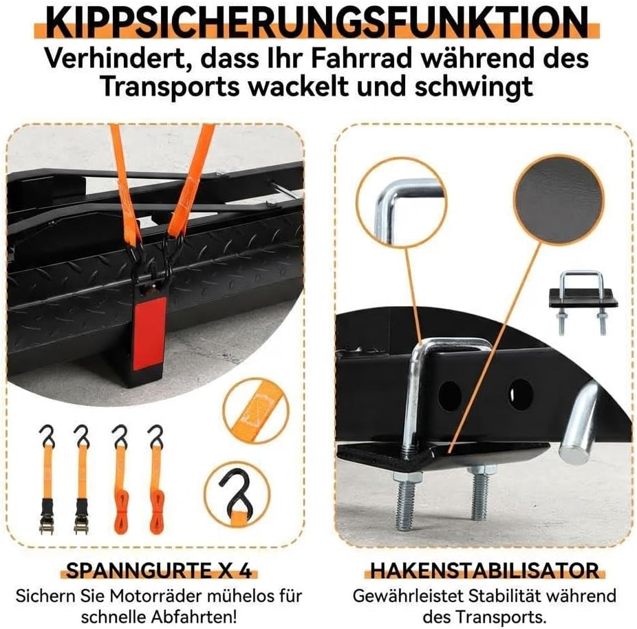 Garvee Schwerlast Motorradträger für Anhängerkupplung – 500 lbs Tragkraft, abnehmbare Stahlrampe, An