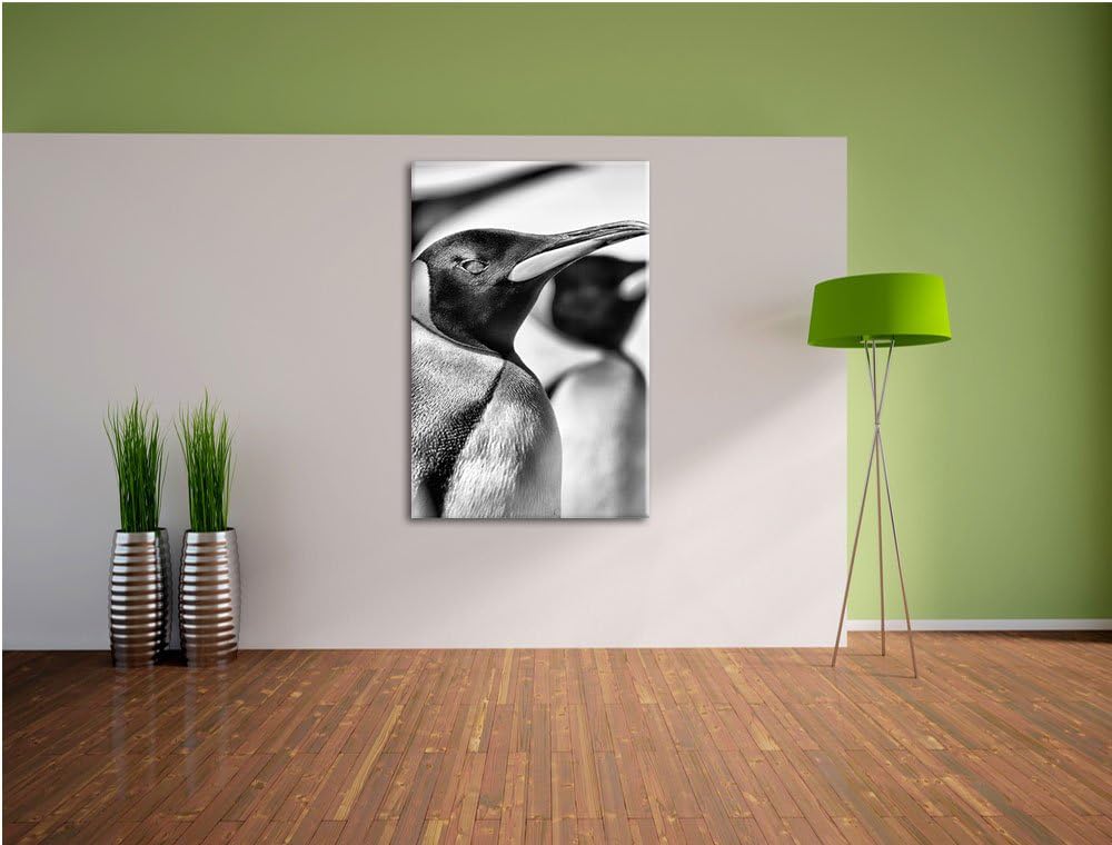 Monocrome, Pinguine, Format: 100x70 auf Leinwand, XXL riesige Bilder fertig gerahmt mit Keilrahmen,