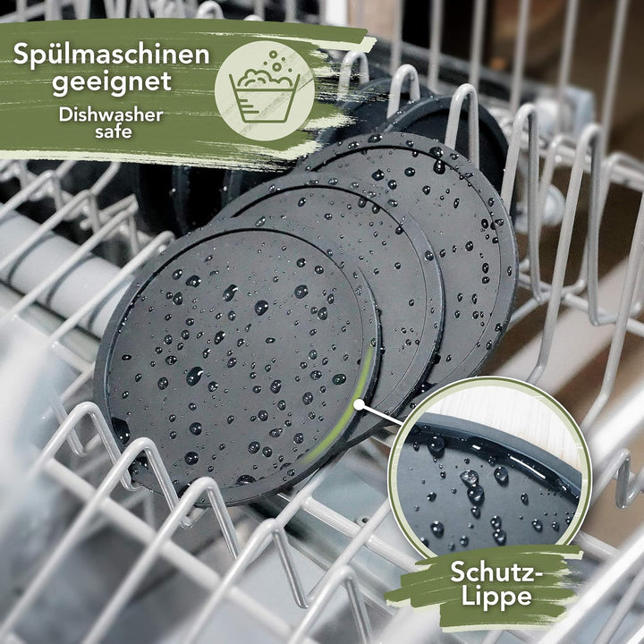 Sidorenko Untersetzer Gläser 8er Set - Glasuntersetzer Silikon rund in schwarz - Tischuntersetzer sp