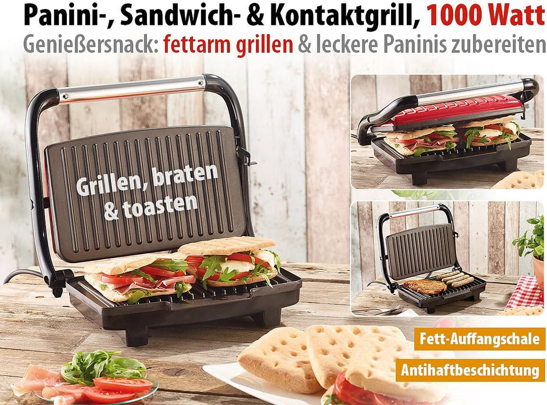 Rosenstein & Söhne Panini Toaster: Panini-, Sandwich- & Kontaktgrill CG-2510, 1.000 W (Panini Grill)
