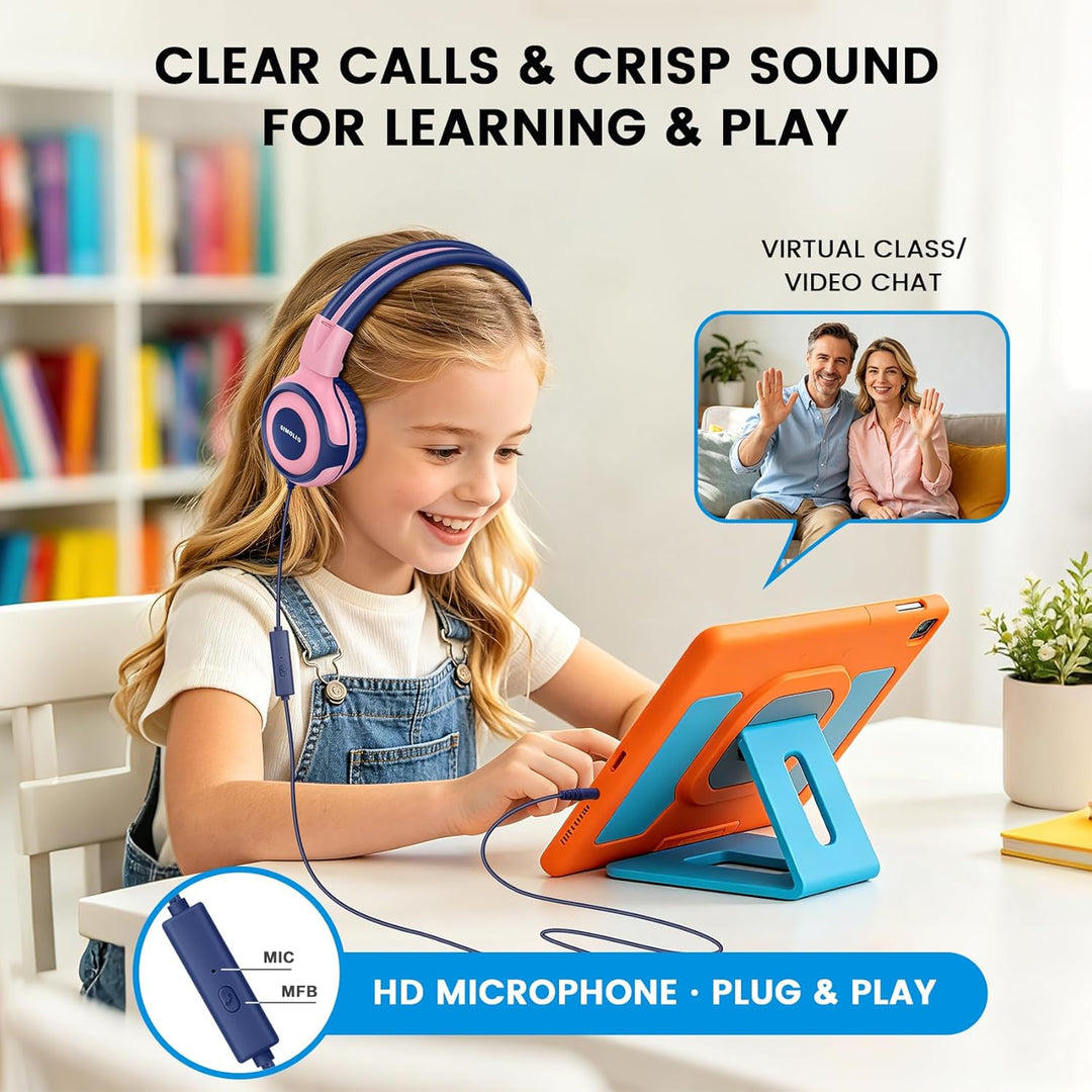 SIMOLIO Kopfhörer Kinder mit eingebautem Mic, Kinderkopfhörer mit Lautstärkebegrenzung 94-85-75dB, S