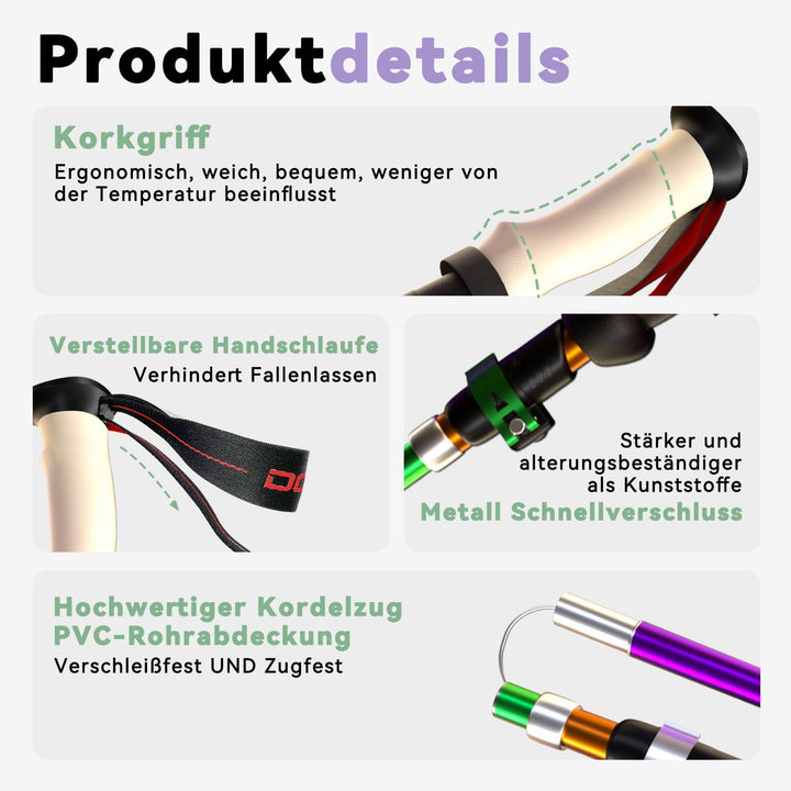 DOBESTS Wanderstöcke, Nordic Walking Stöcke Aluminium & Carbon, mit extra Gummipuffer und Tragebeute