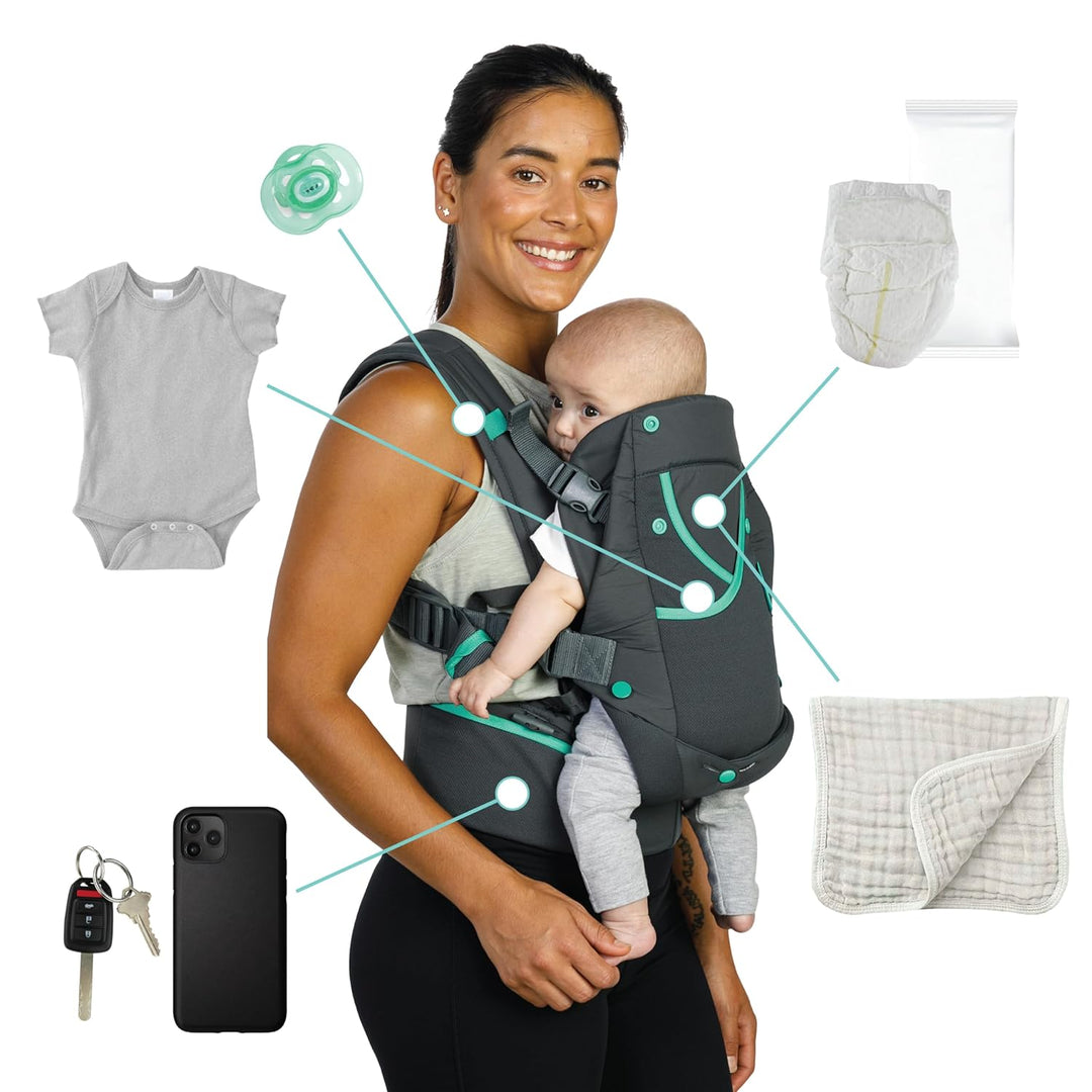 Infantino Carry On Active Babytrage, Ergonomische Multi-Taschen-Babytrage für Neugeborene bis Kleink