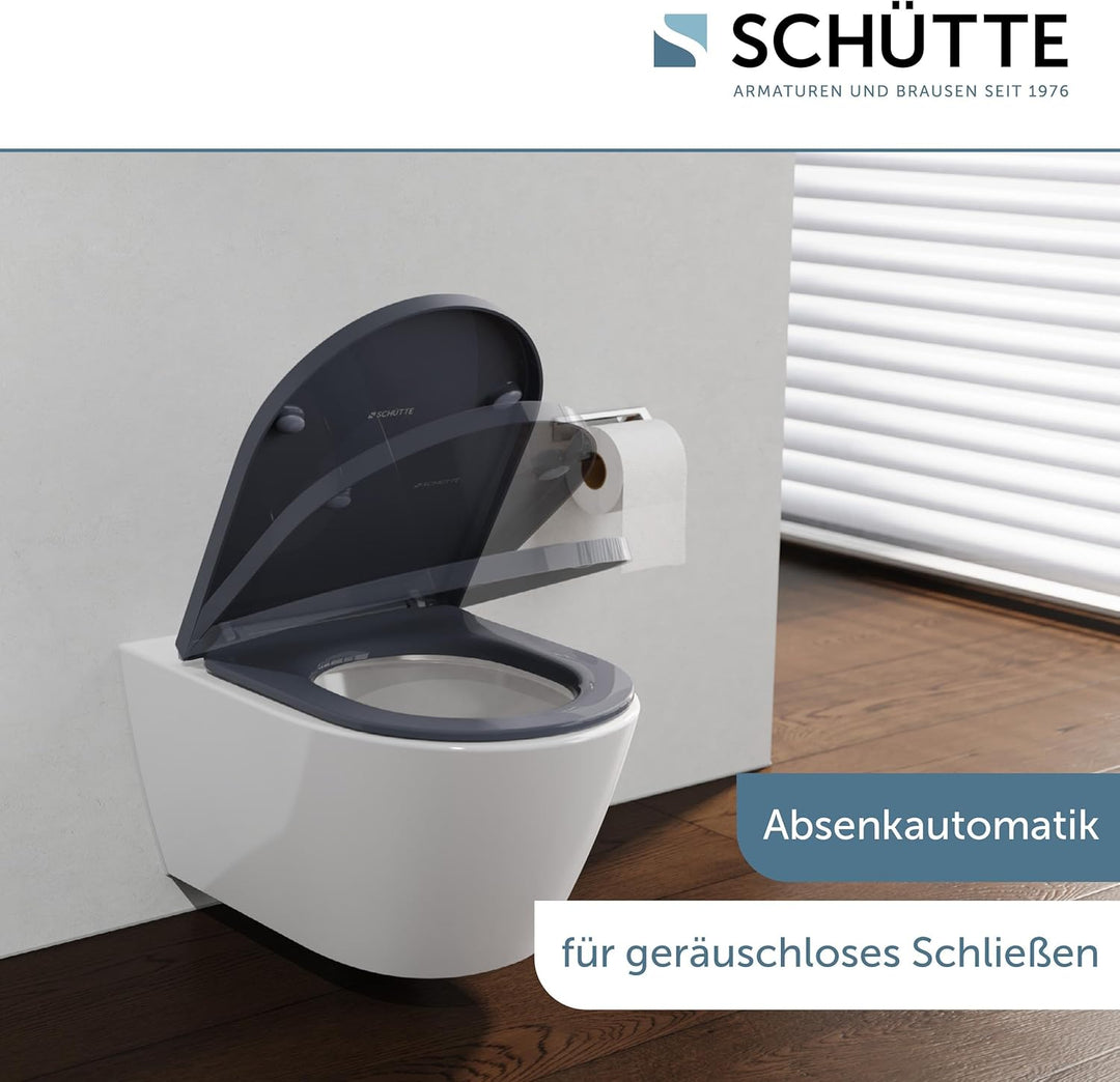 SCHÜTTE D-Form WC-Sitz mit Absenkautomatik, Abnehmbarer Klodeckel aus bruchsicherem Duroplast, DIY M