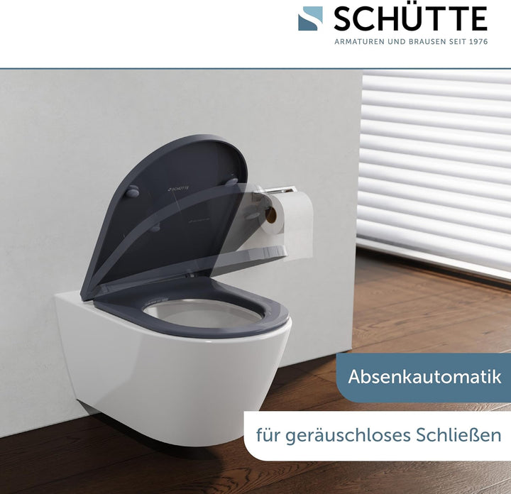 SCHÜTTE D-Form WC-Sitz mit Absenkautomatik, Abnehmbarer Klodeckel aus bruchsicherem Duroplast, DIY M